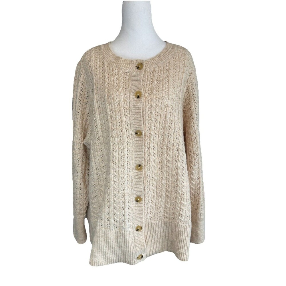 Croft & Barrow Cardigan Plus 1X Beige Crewneck Textured Neutral NWT Womens